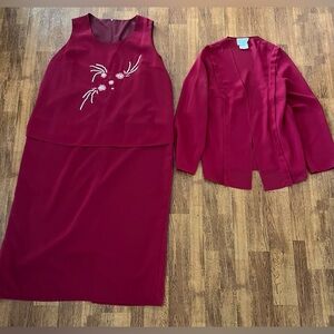Cassada Elegant Red-Dress and overcoat Set Sz 16W